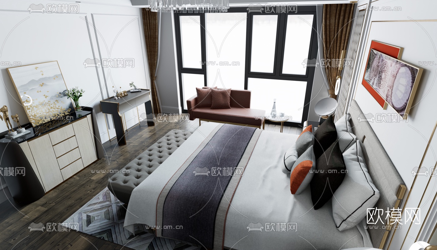 现代轻奢卧室su模型