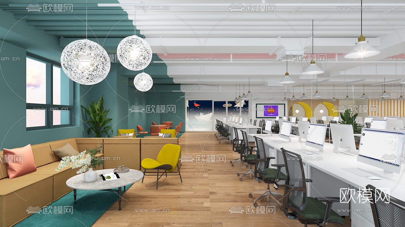 现代敞开式办公室3d模型下载_ID10012876_3dmax免费模型-欧模网