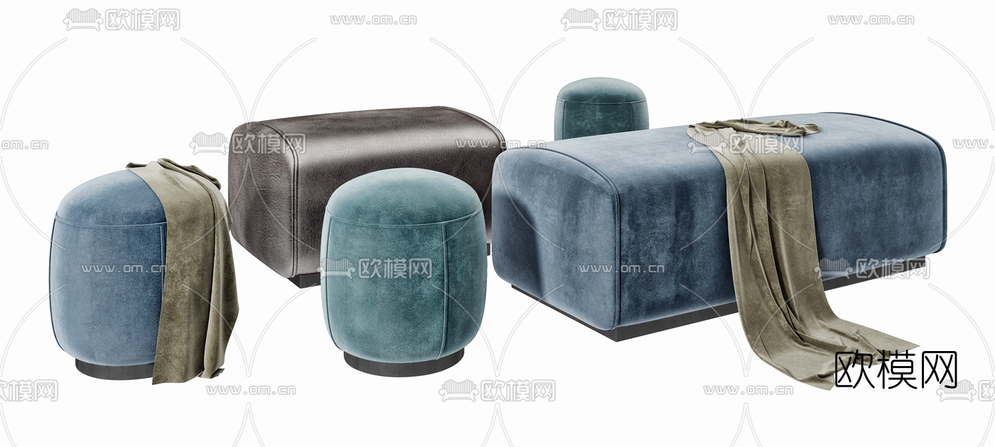 现代绒布沙发凳3d模型