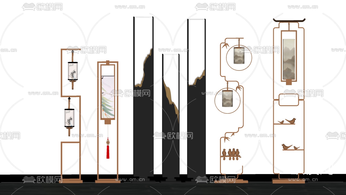 新中式轻奢落地灯su模型下载（渲染图2）
