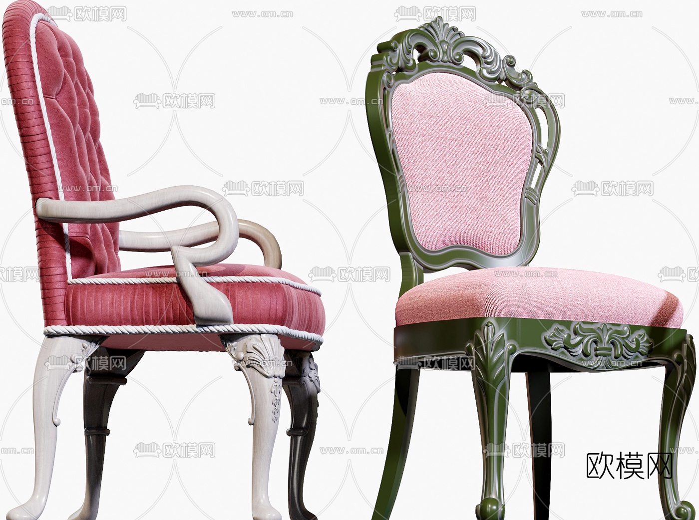 法式布艺皮革休闲椅3d模型下载（渲染图2）