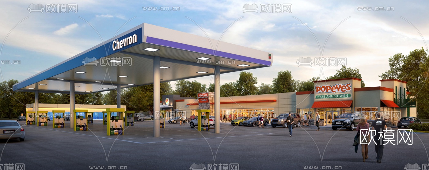 现代加油站su模型下载（渲染图1）