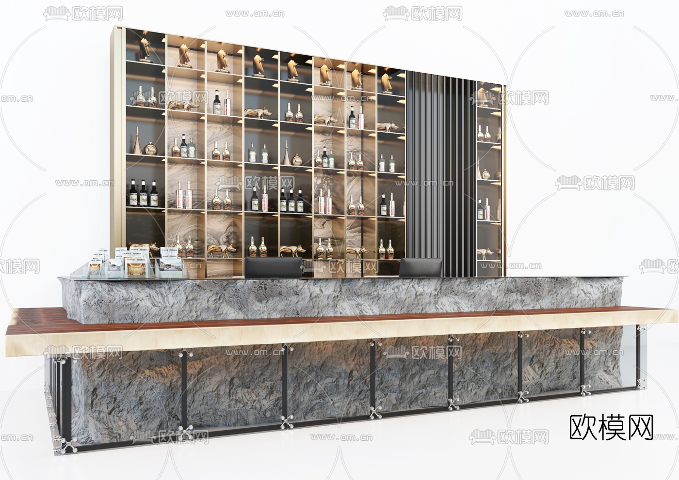 现代轻奢酒吧吧台3d模型下载