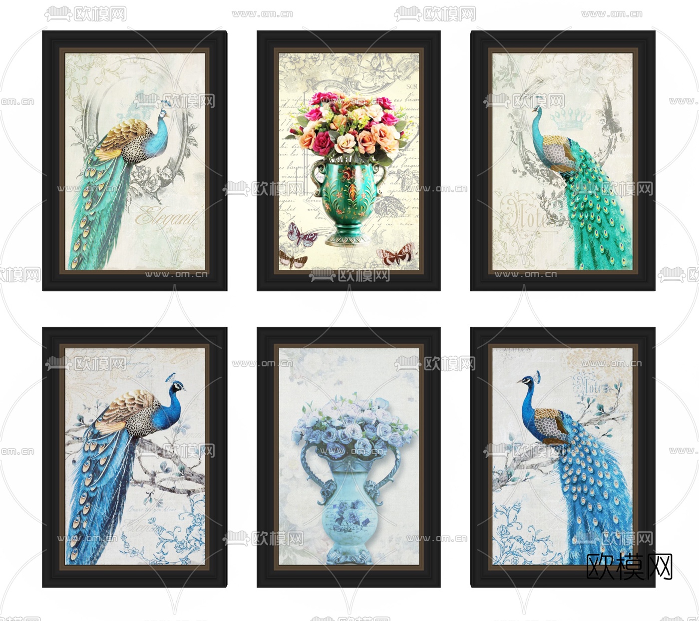 简欧孔雀装饰画su模型下载