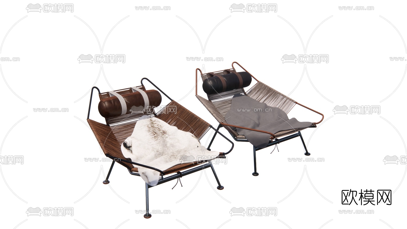 现代藤编休闲沙发su模型下载（渲染图1）