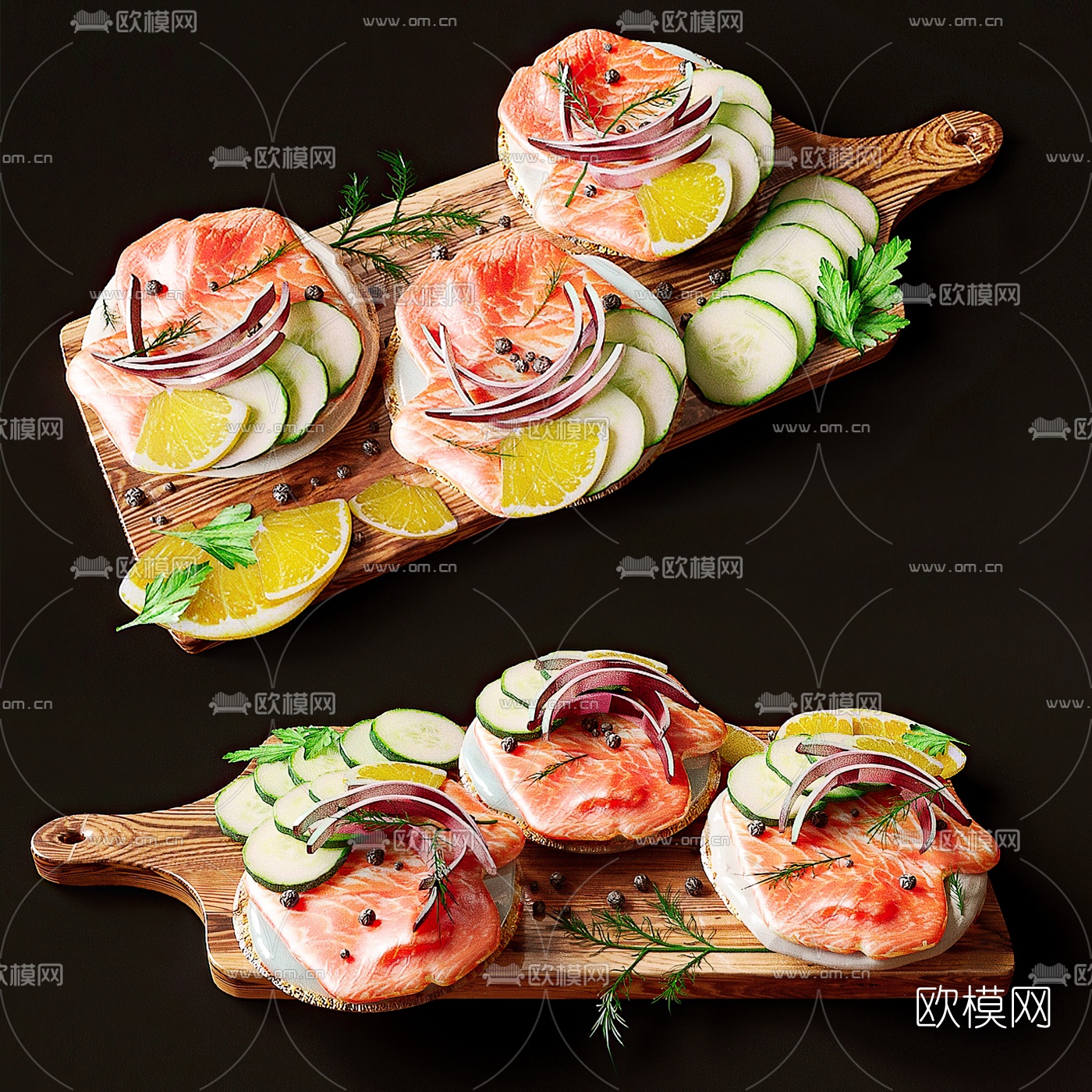 现代蔬菜肉类食物3d模型下载（渲染图1）