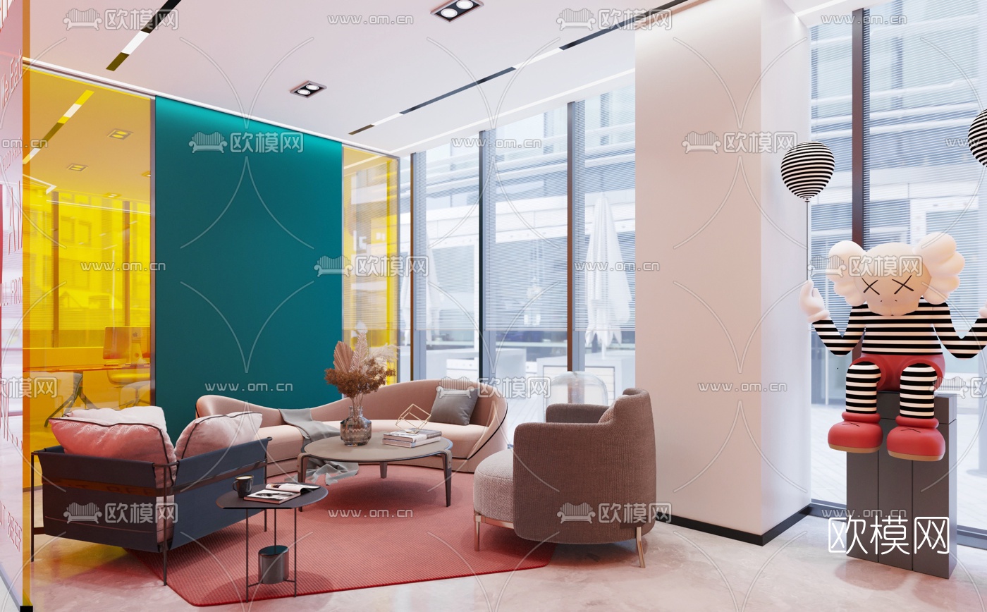 现代办公室前台接待区3d模型下载（渲染图3）