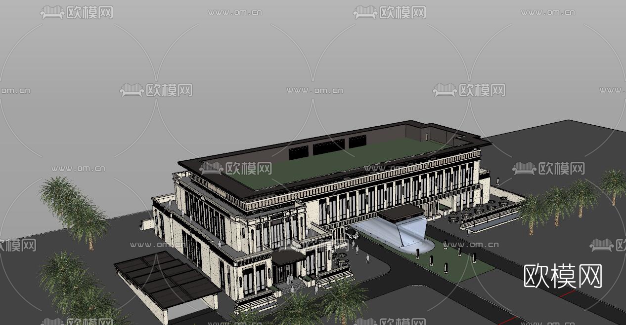 新古典售楼处建筑外观su模型下载（渲染图2）