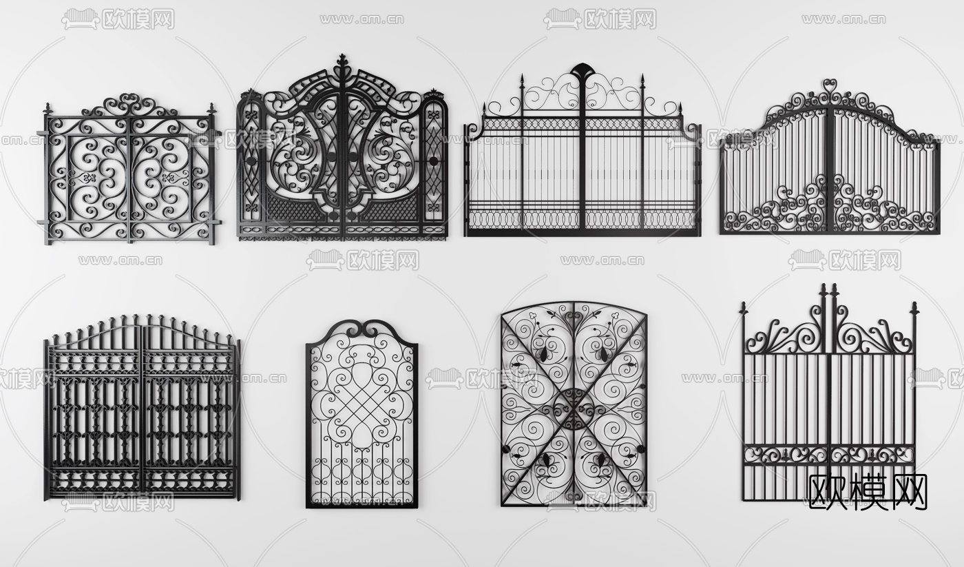 欧式古典铁艺双开大门3d模型下载