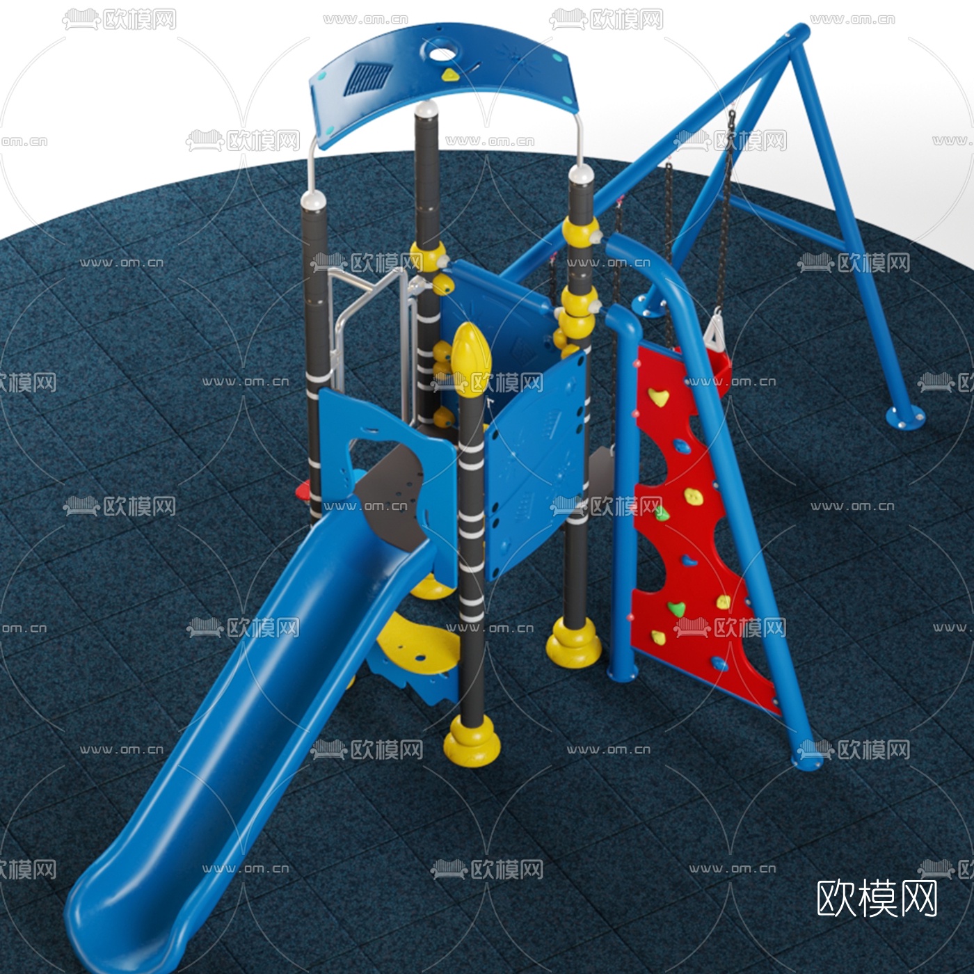 现代简易儿童秋千滑梯步梯组合3d模型