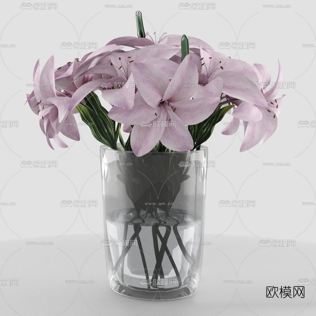 现代玻璃花瓶花艺免费3d模型下载