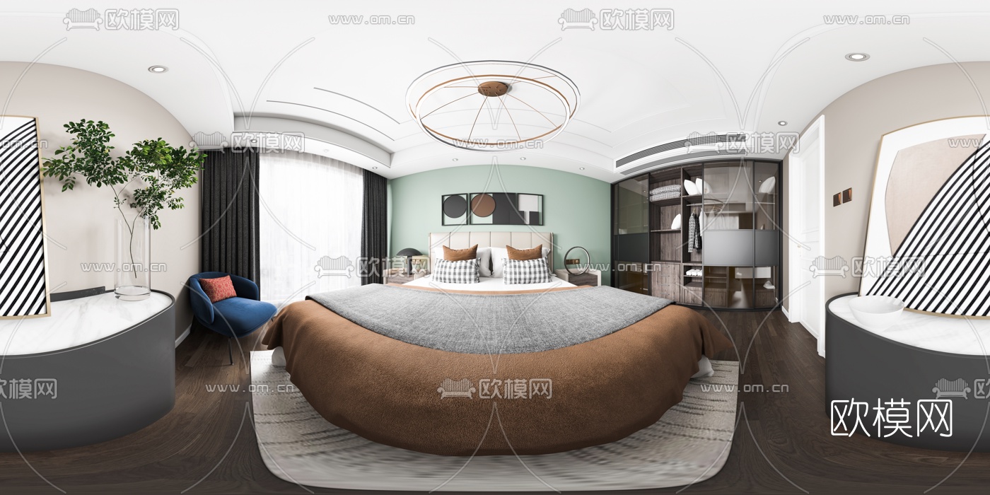 现代卧室主人房vr全景3d模型