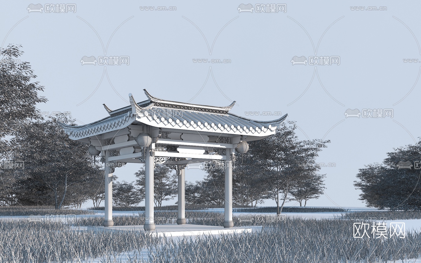 中式古建景观亭3d模型下载（渲染图2）