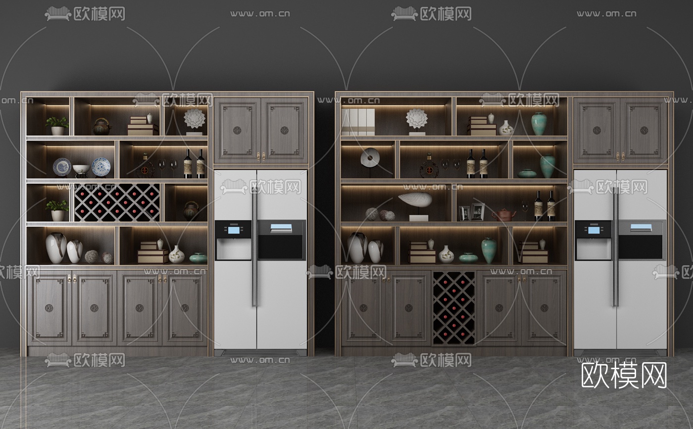 新中式实木酒柜3d模型