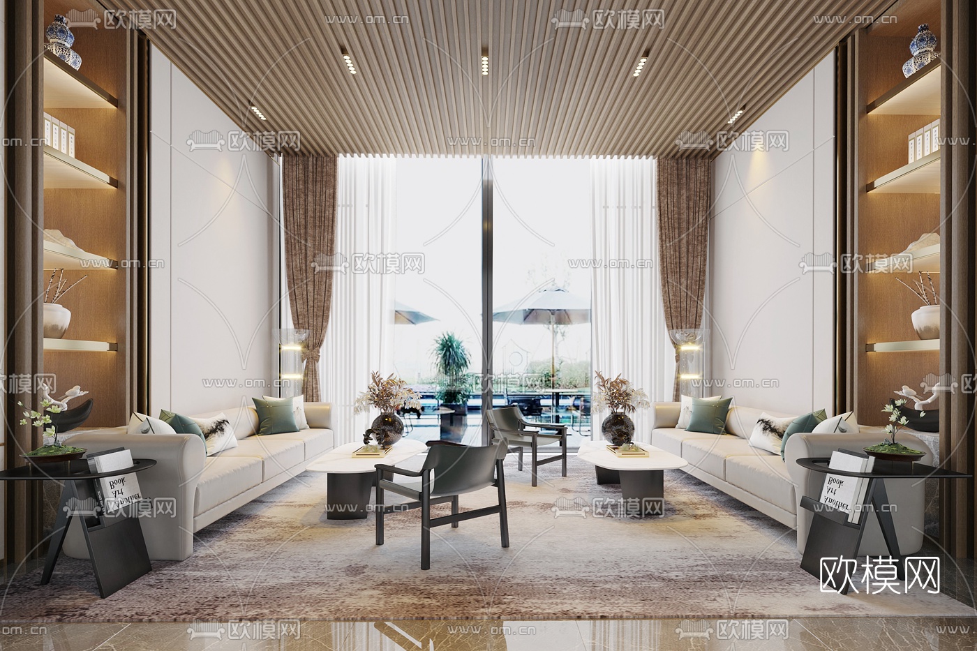 新中式售楼处会客区3d模型下载（渲染图1）
