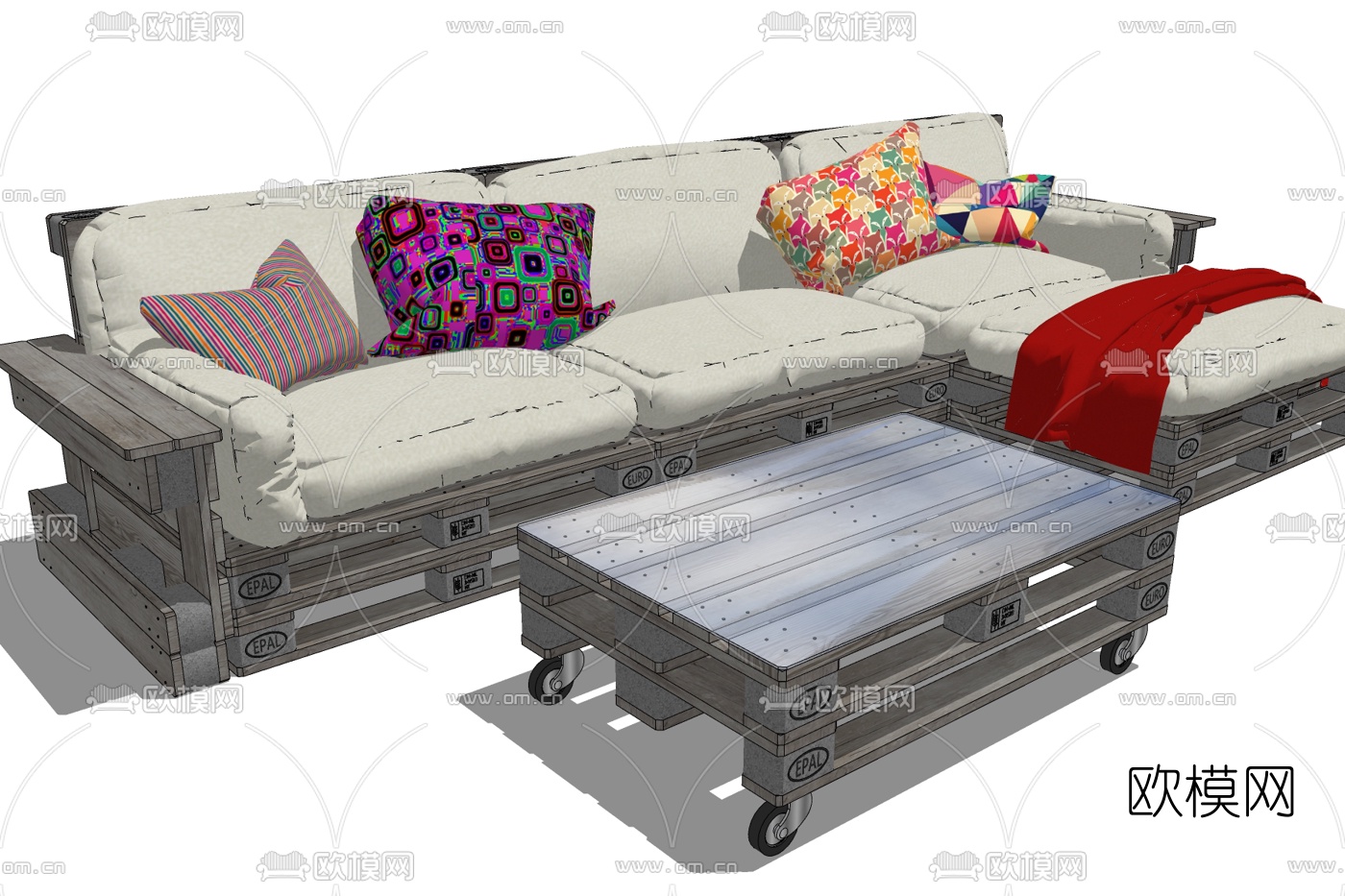 工业风布艺多人沙发免费su模型下载