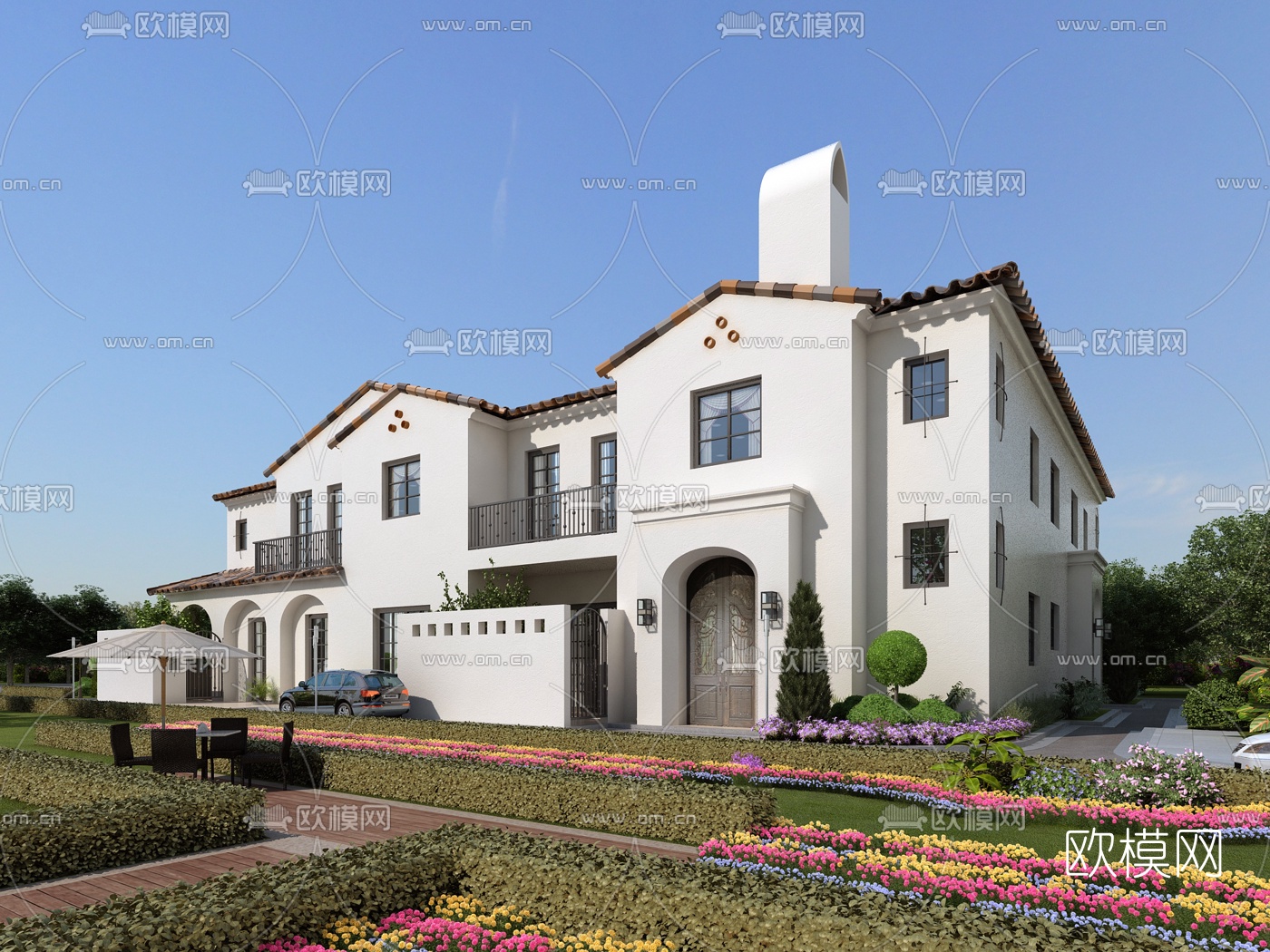 地中海独栋别墅外观3d模型下载（渲染图2）