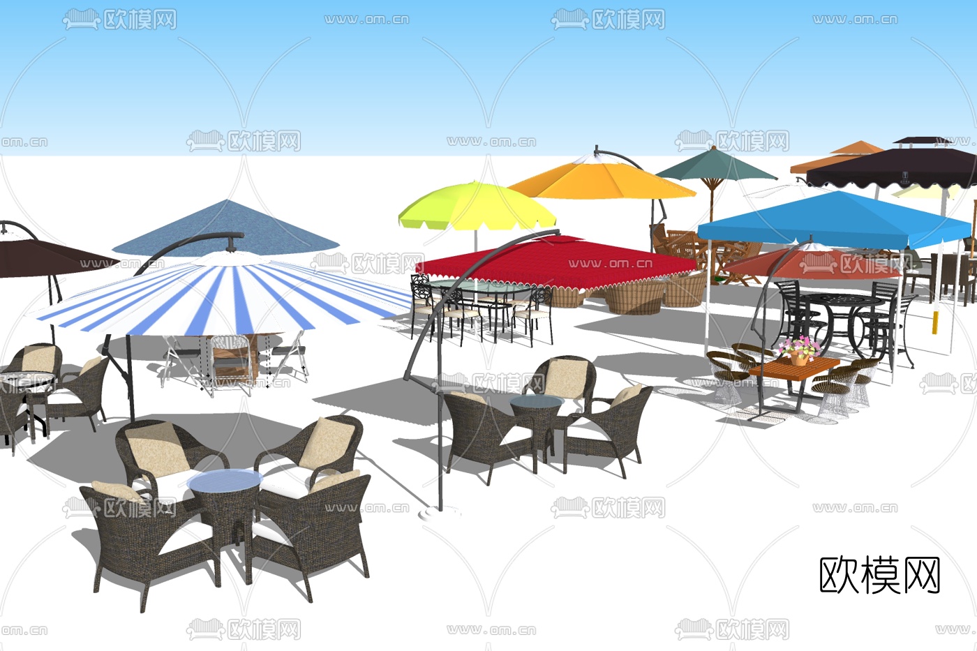 现代藤编休闲桌椅免费su模型下载