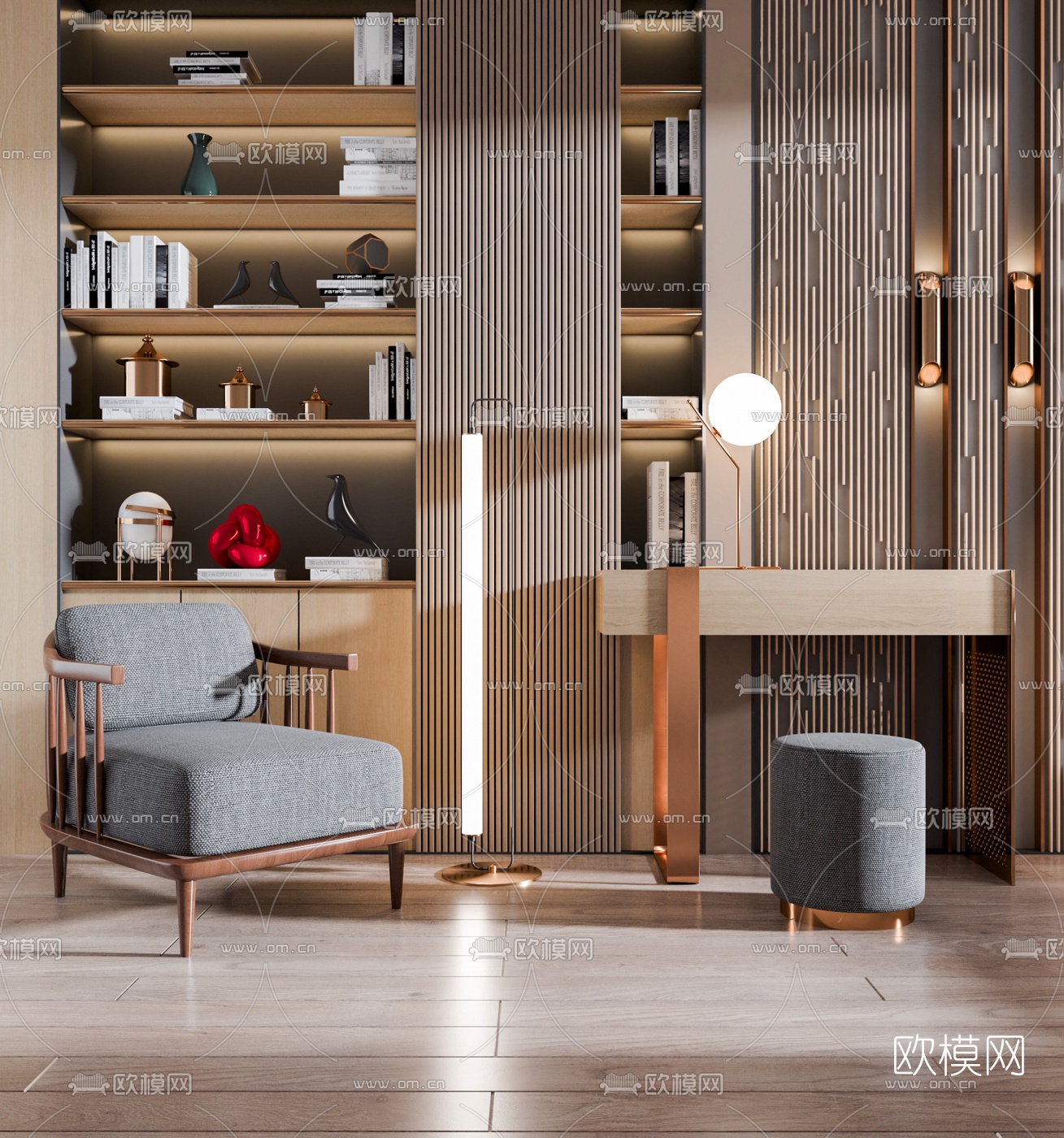 现代梳妆台单人沙发3d模型下载