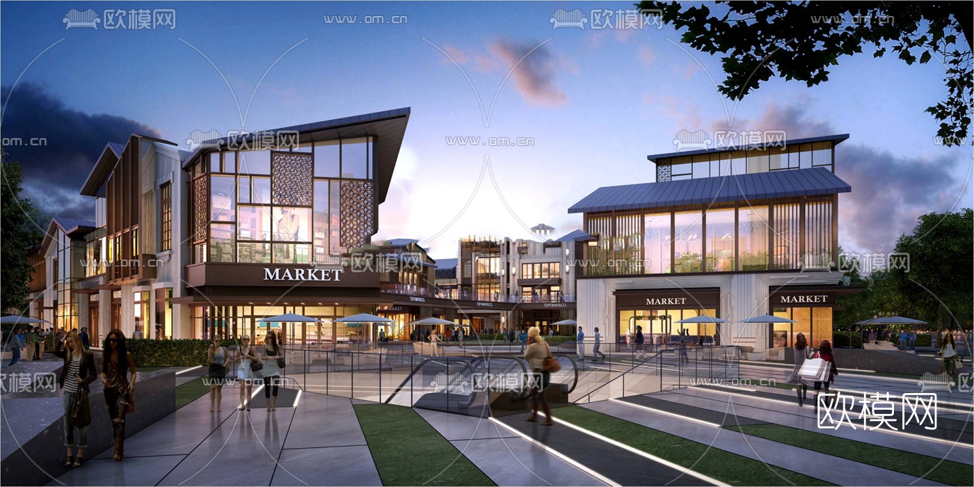 现代商业街su模型下载（渲染图1）