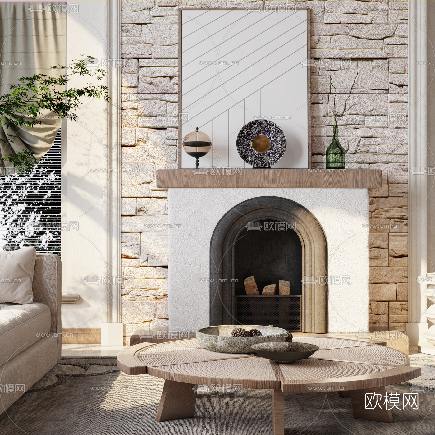 美式别墅客厅卧室3d模型下载（渲染图3）