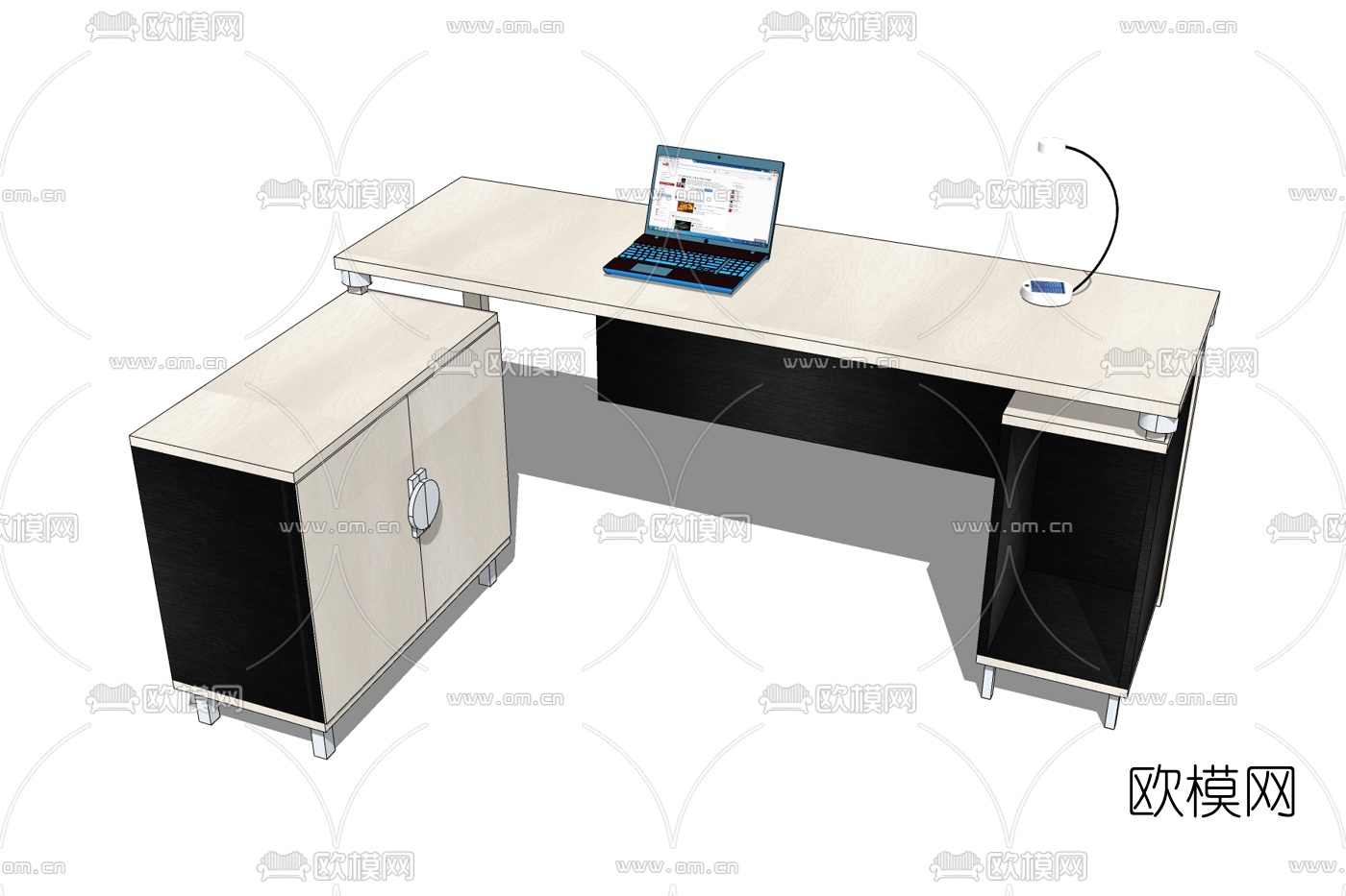 现代实木书桌免费su模型下载