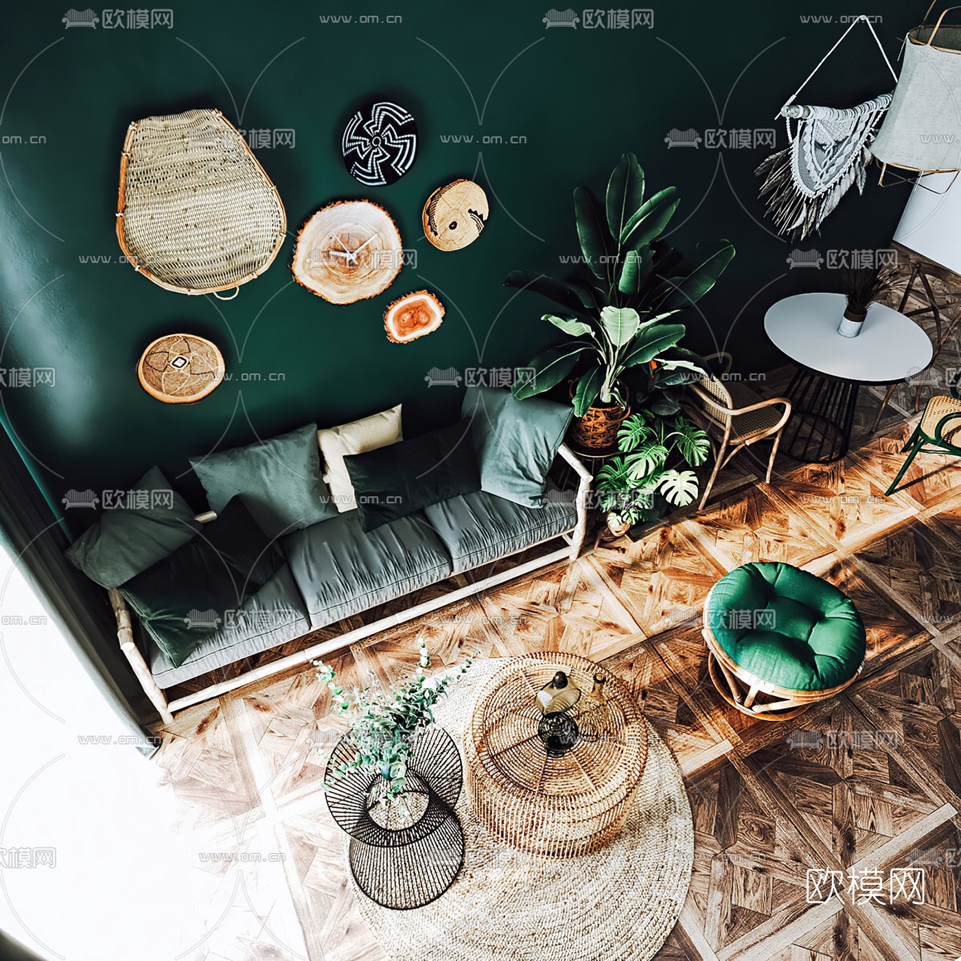 东南亚布艺沙发组合3d模型下载（渲染图4）