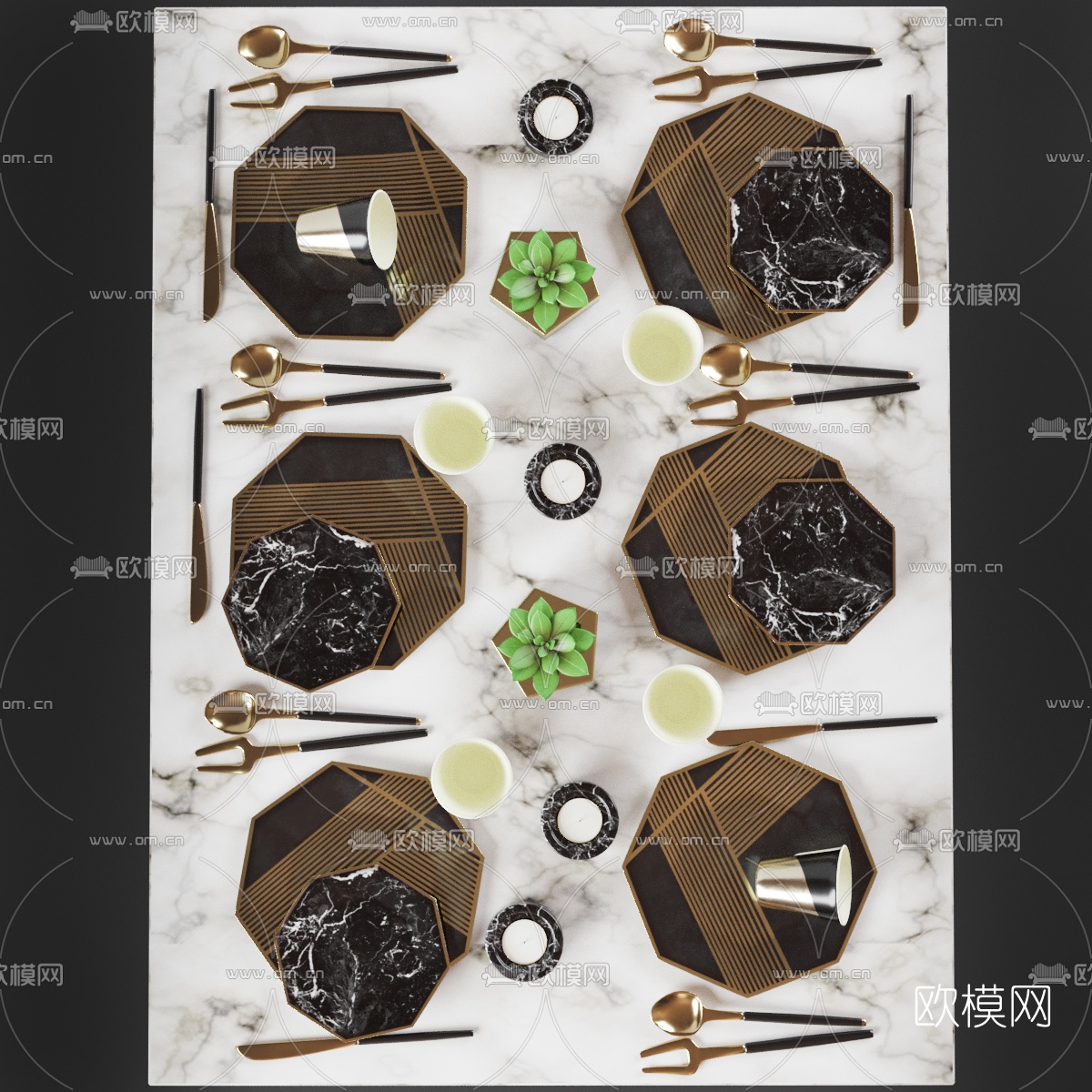 后现代金属刀叉餐具3d模型下载（渲染图1）