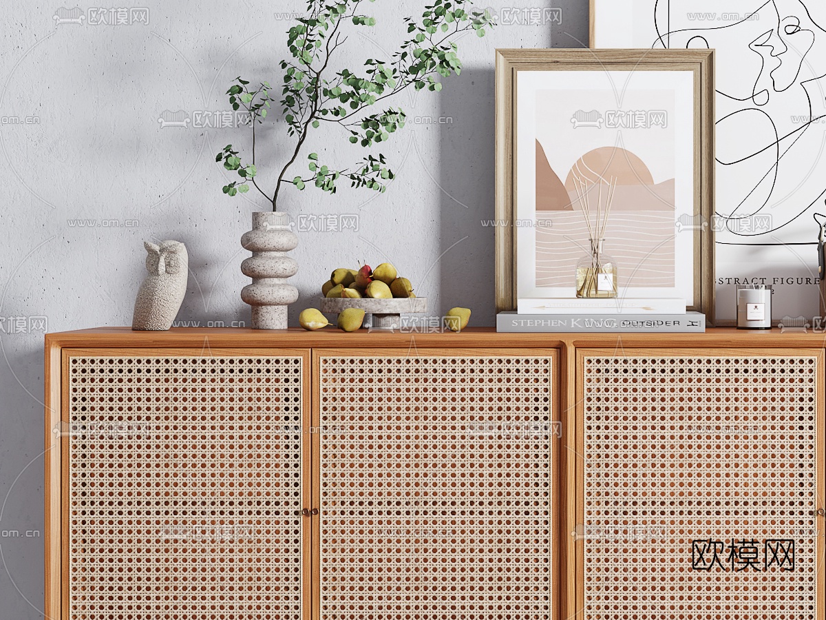 北欧原木玄关边柜3d模型下载（渲染图3）