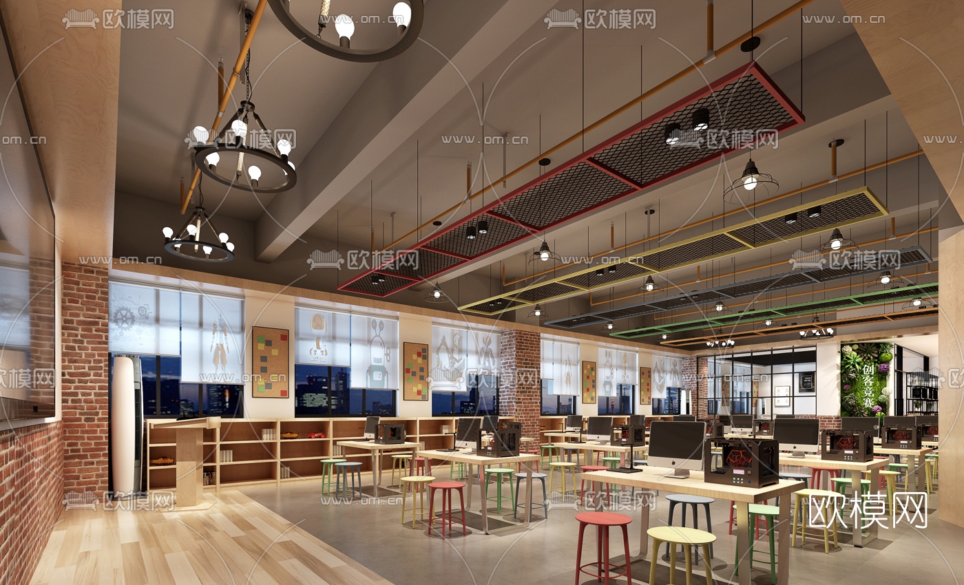工业风培训教室3d模型下载