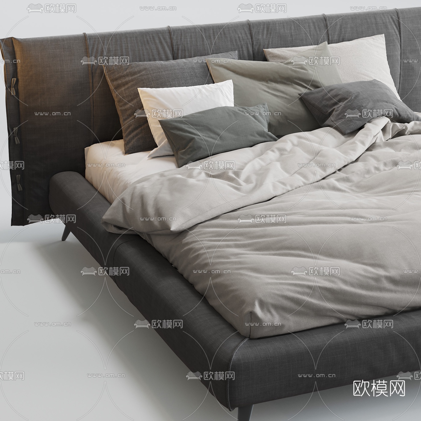 现代布艺双人床3d模型