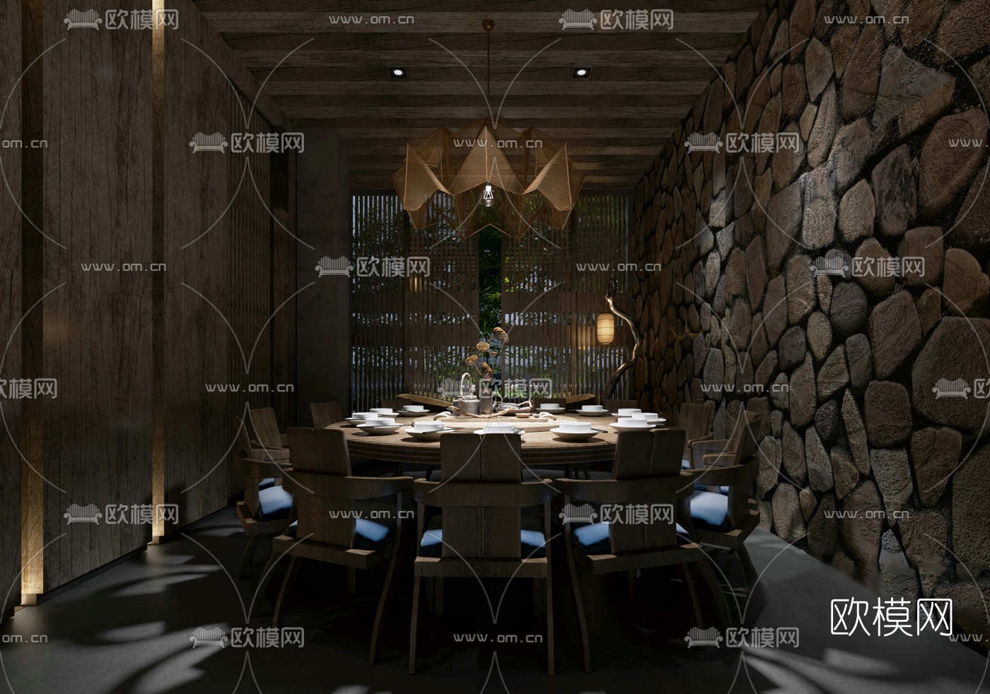 新中式酒店餐厅包房免费3d模型