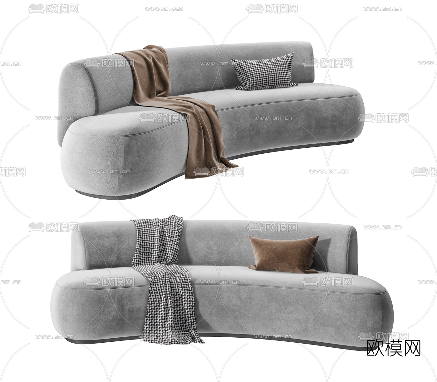 现代绒布弧形沙发3d模型下载