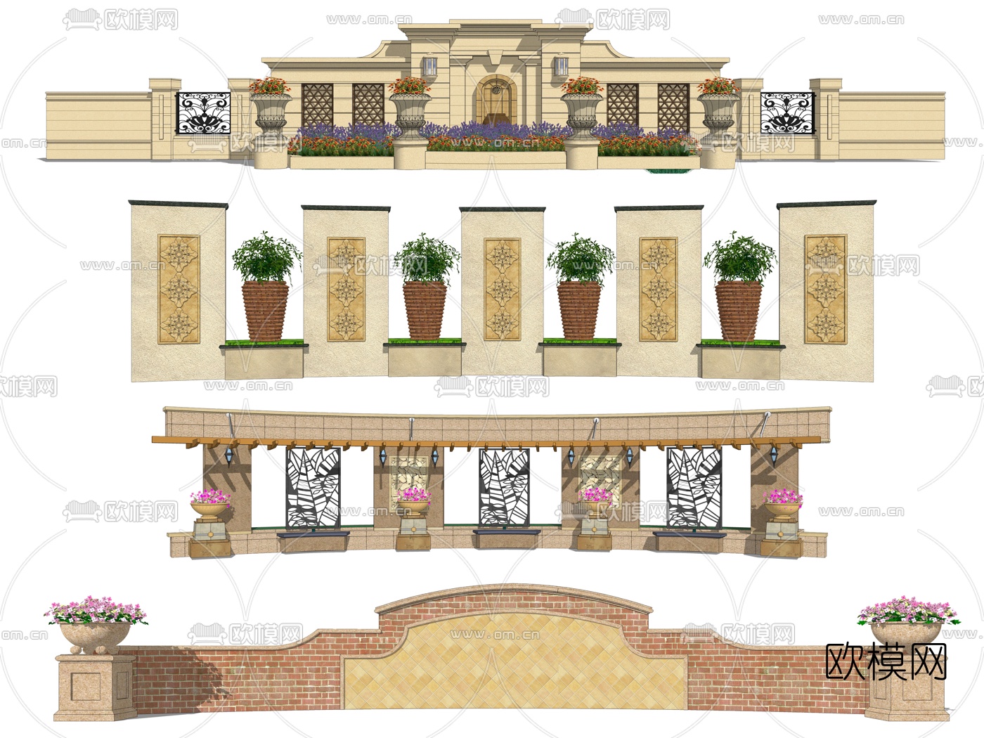 欧式景墙围墙su模型下载