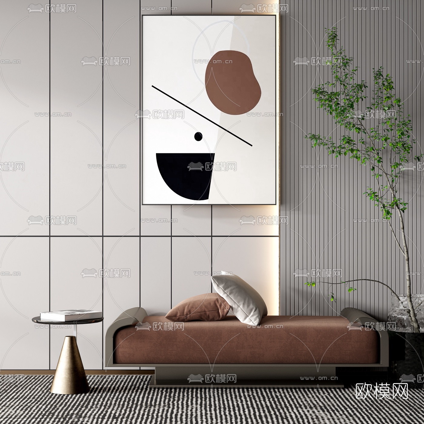 现代绒布床尾凳3d模型下载