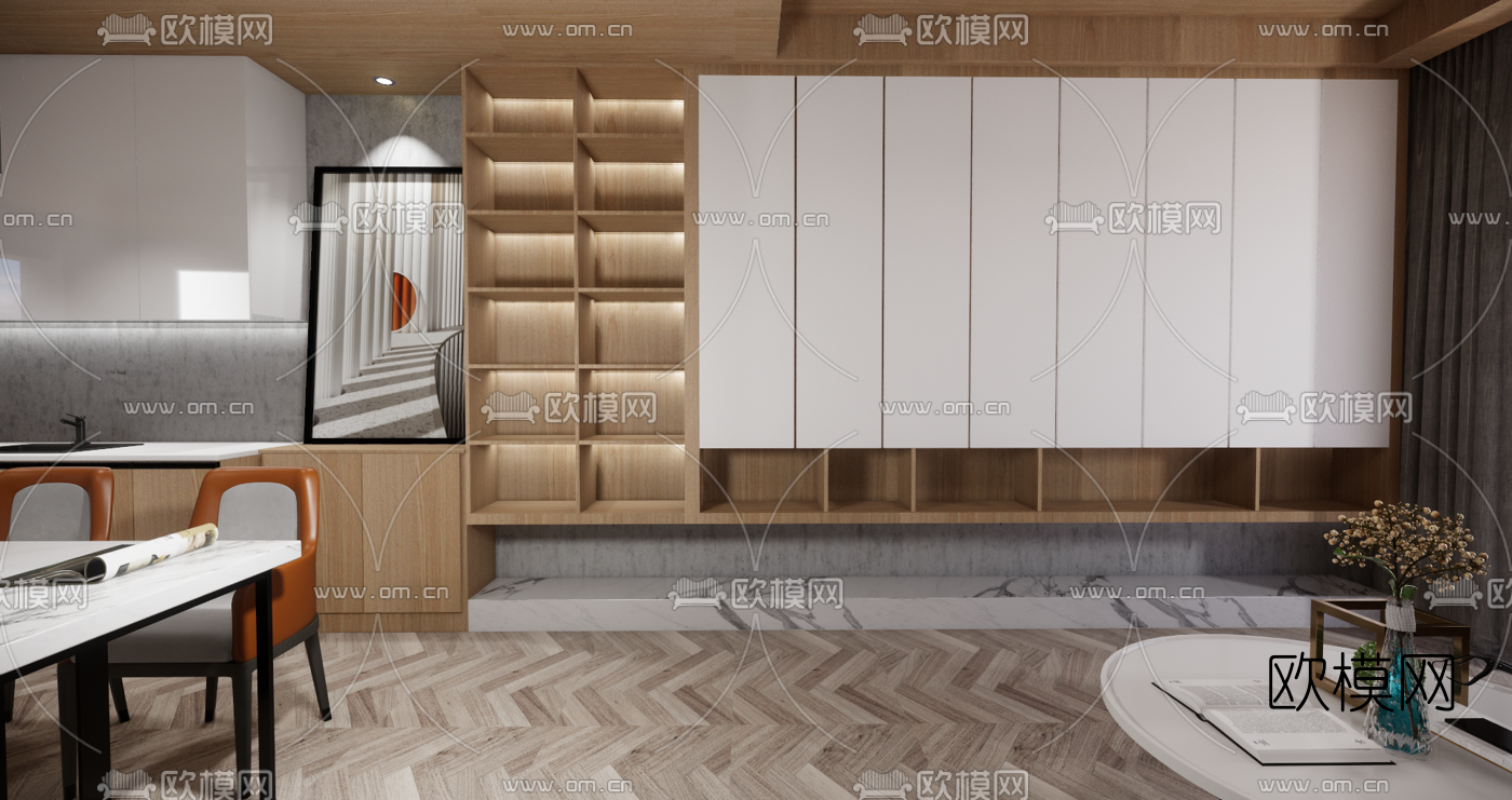 北欧原木客餐厅su模型下载（渲染图5）