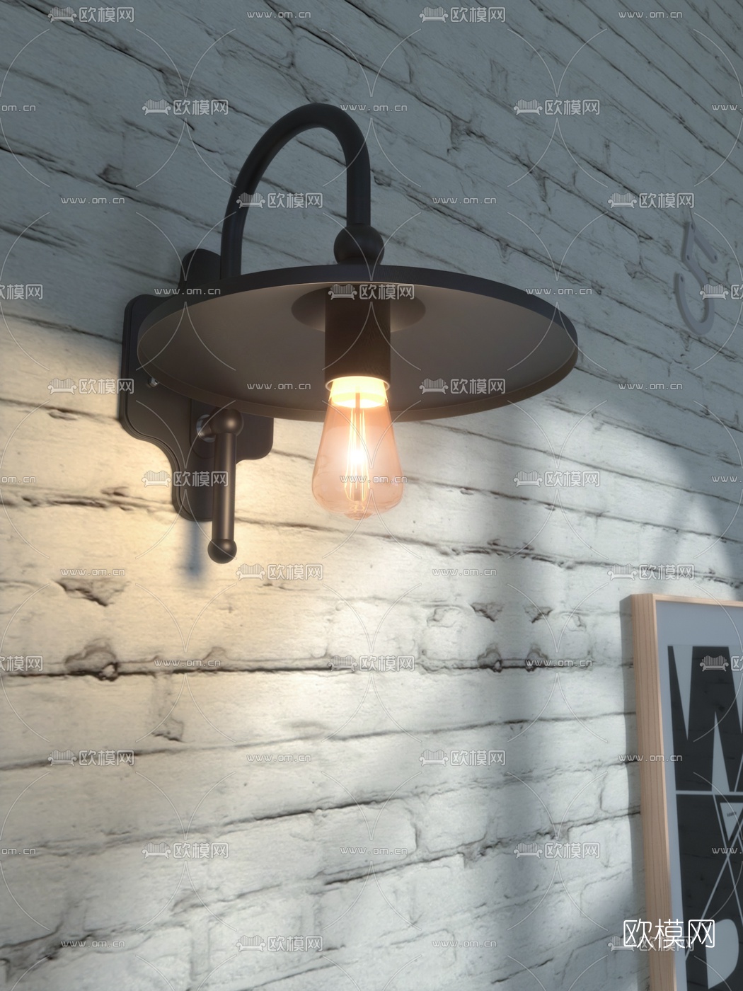 工业风铁艺壁灯3d模型下载（渲染图4）