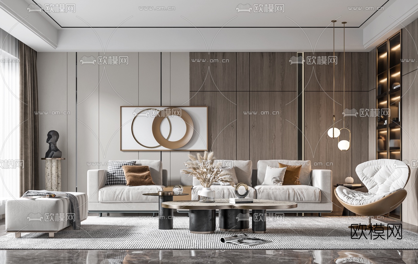 现代布艺沙发组合3d模型下载