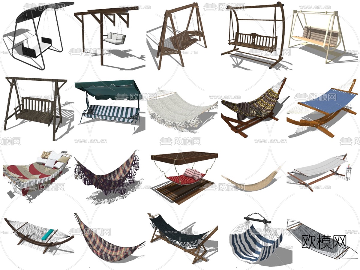 现代布艺吊床su模型下载