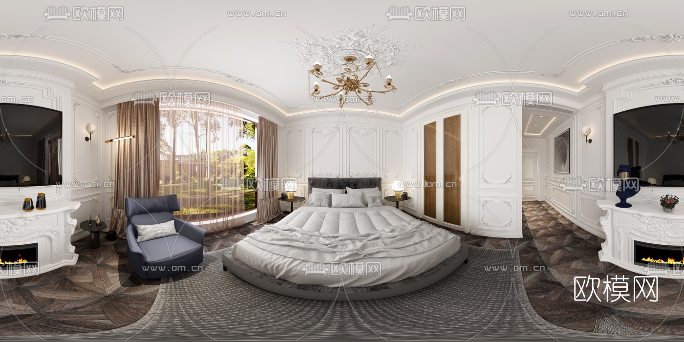 欧式卧室主卧vr全景3d模型