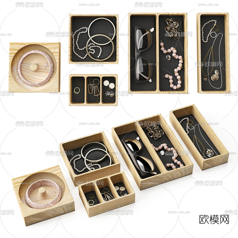 现代手镯项链耳环珠宝组合3d模型