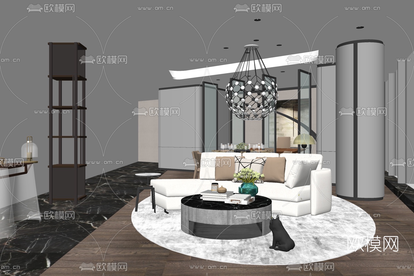 现代布艺多人沙发免费su模型下载