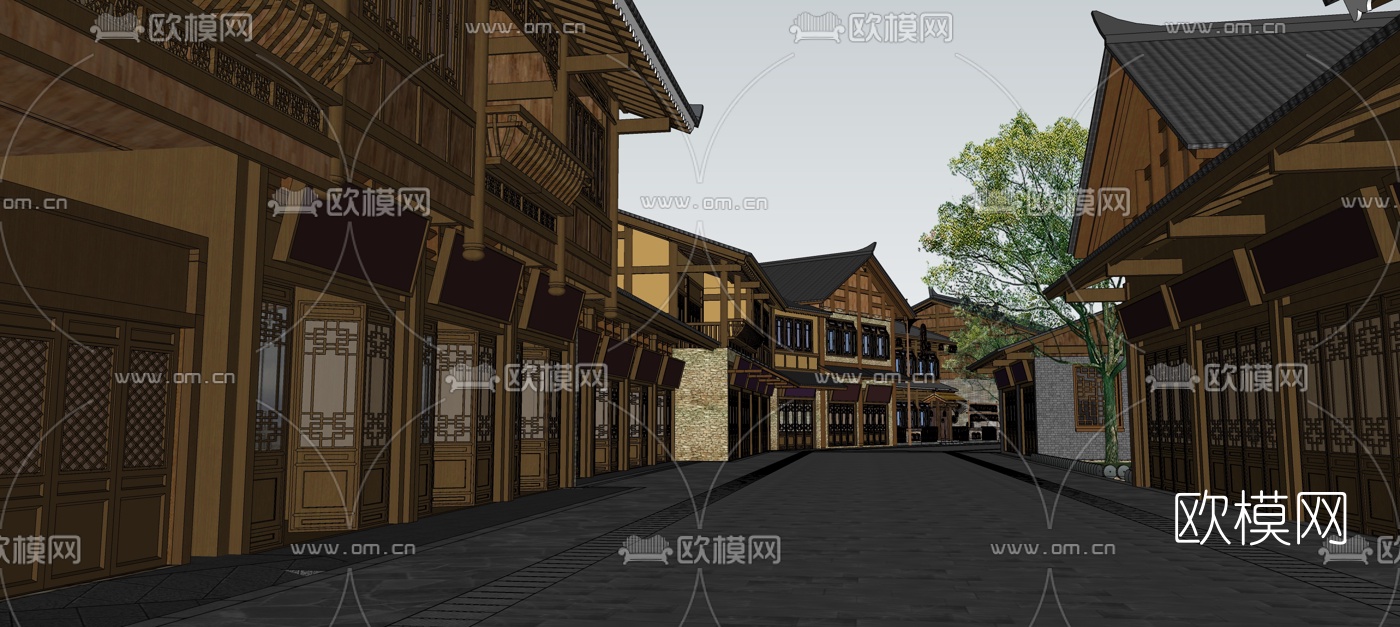 中式商业街su模型下载（渲染图4）