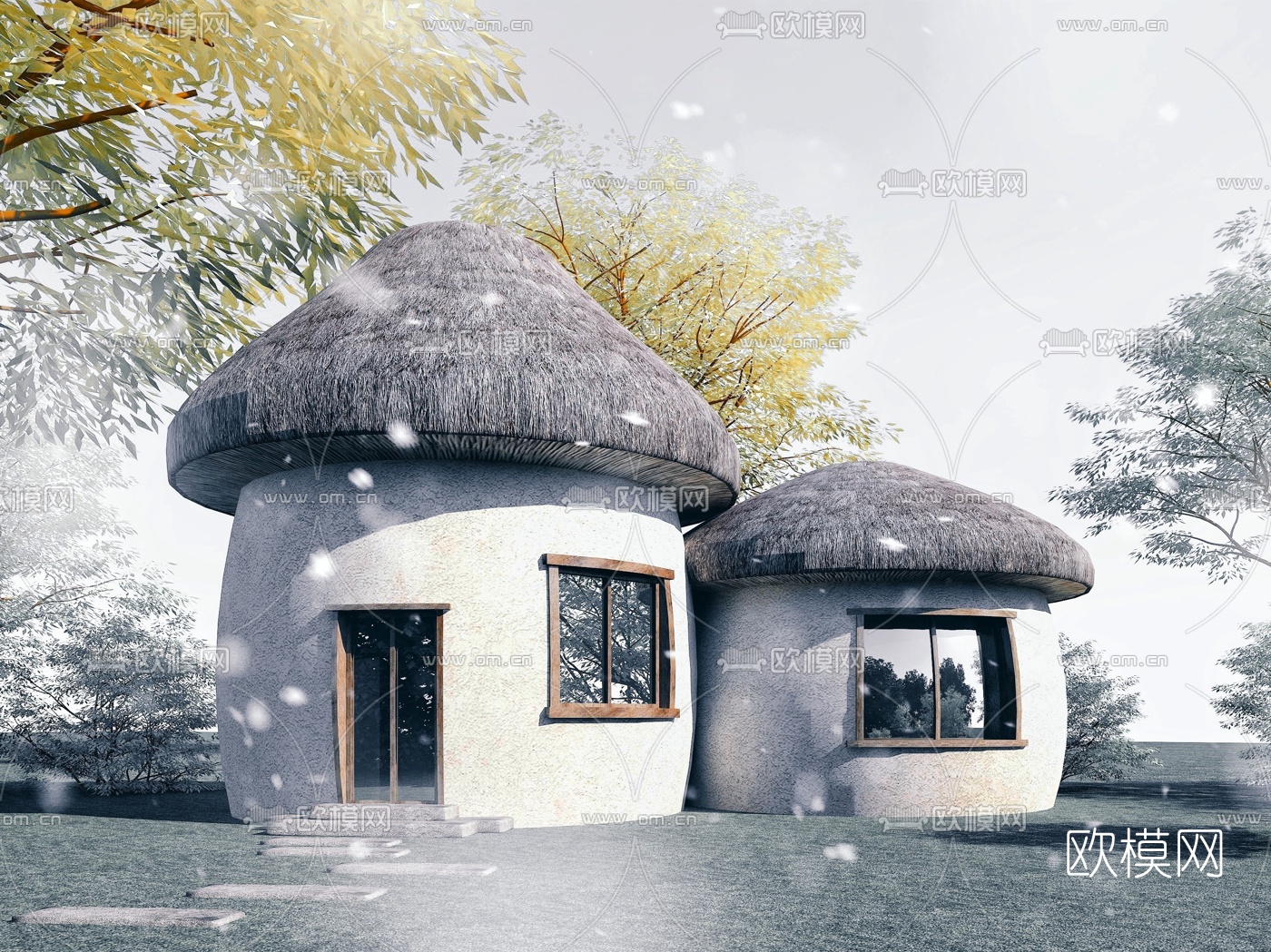 自然风蘑菇屋民宿外观3d模型下载