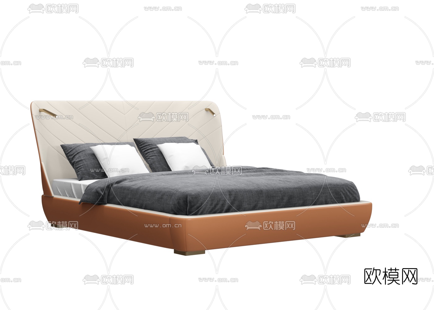 现代皮革双人床3d模型下载