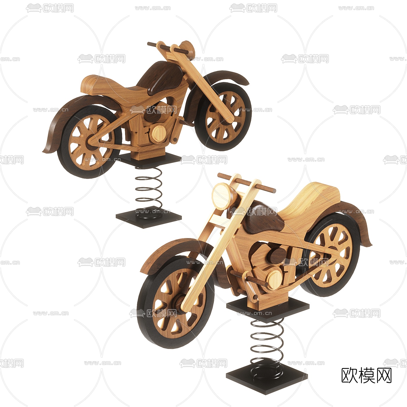 北欧实木摩托车摆件3d模型下载（渲染图1）