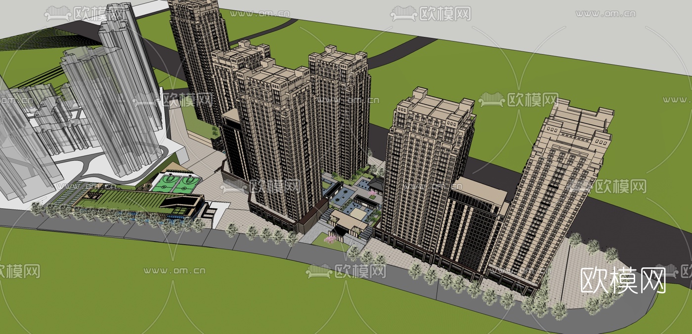 新古典超高层公寓楼su模型下载（渲染图4）