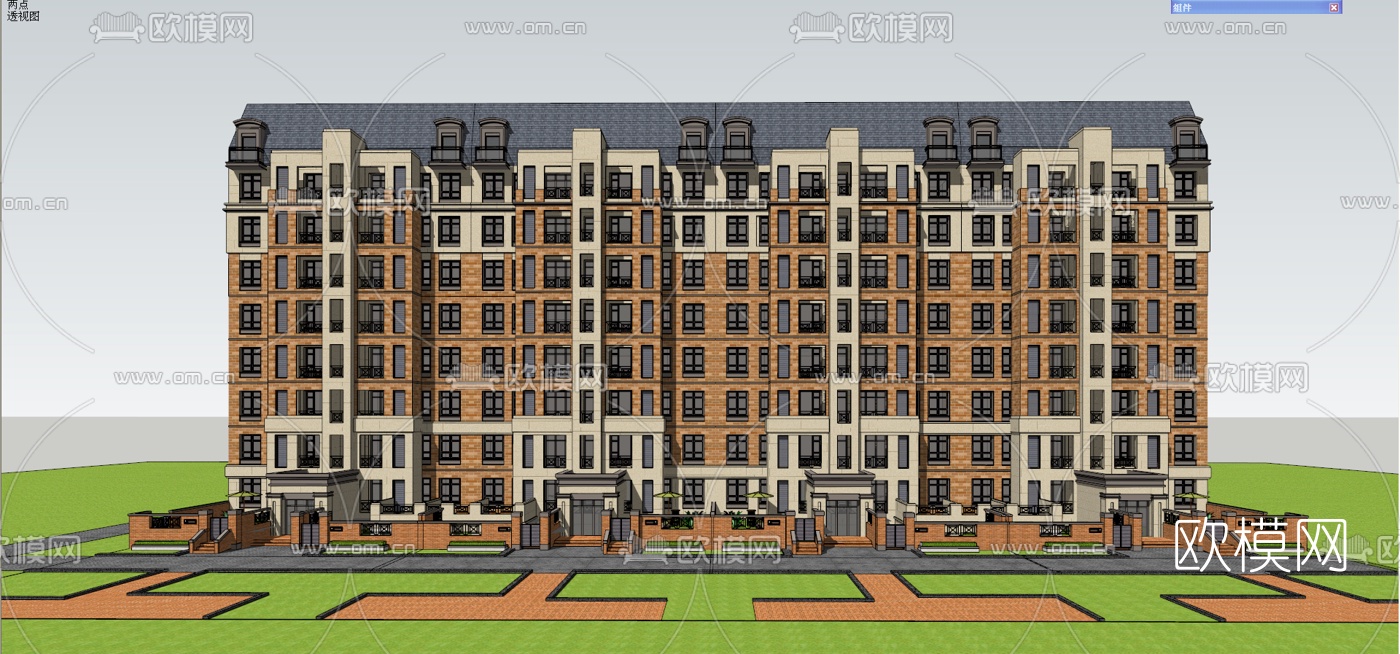 新古典小高层公寓楼su模型下载（渲染图5）