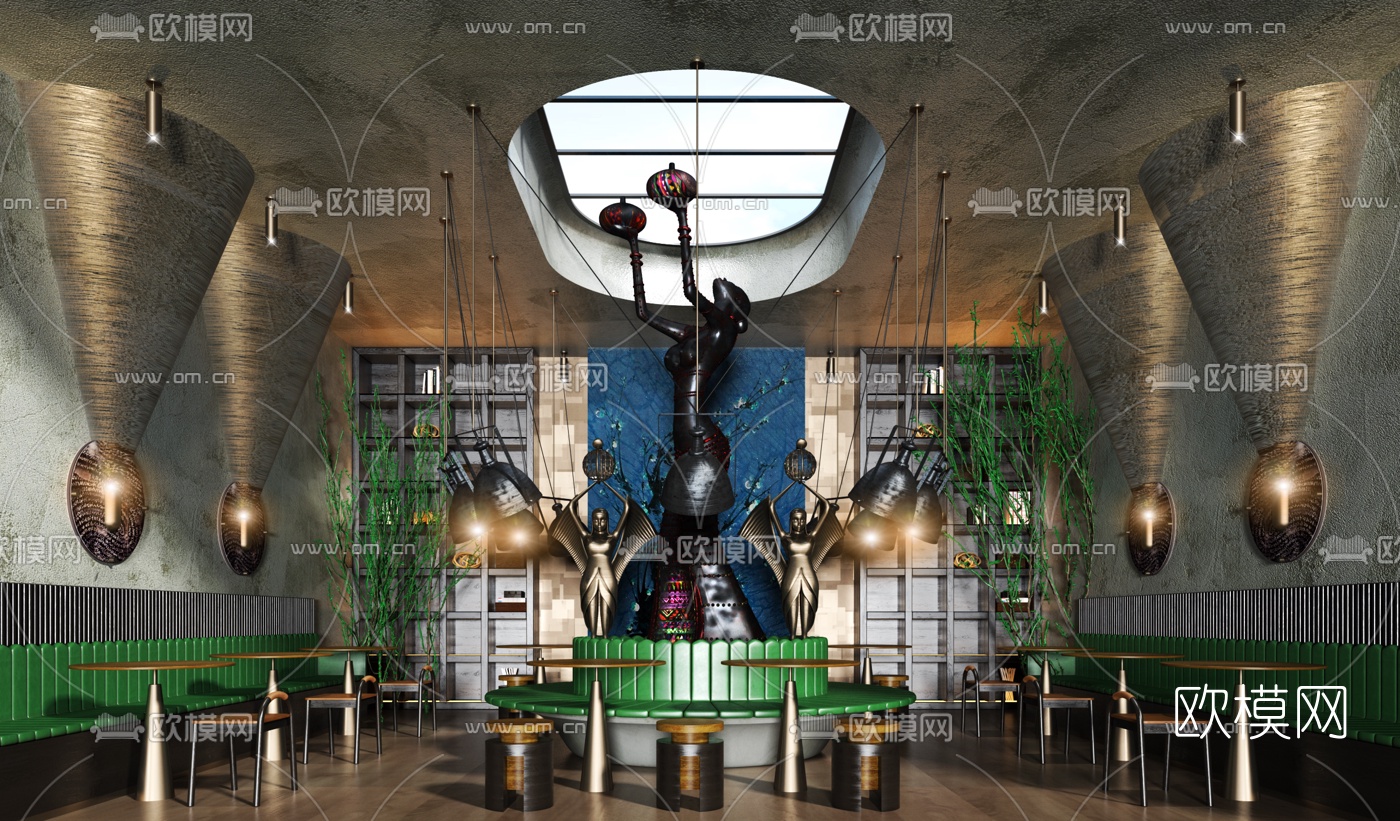 东南亚咖啡厅3d模型下载（渲染图1）