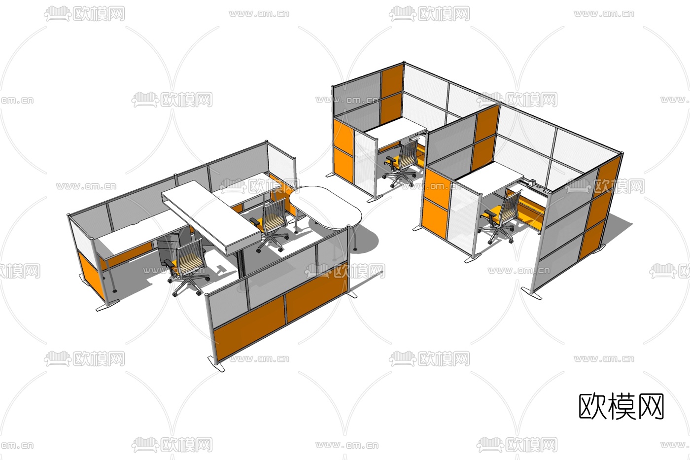 现代卡位办公桌椅免费su模型下载